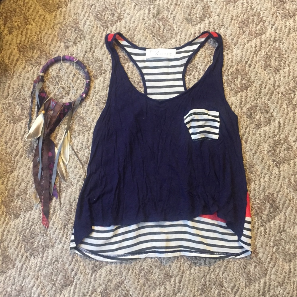 🌸Vintage Havana Navy Striped Shear Racerback Tank - Picture 1 of 7